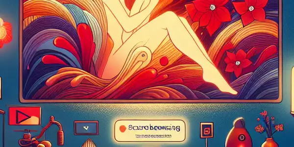 A cozy room with ambient lighting, showcasing a modern entertainment setup and hints of Japanese decor, symbolizing adult exploration.